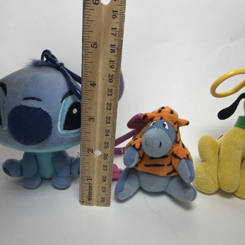 3 Disney Character Plush Clip On & Keychain, Stitch,Pluto & Eeyore